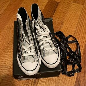 New converse ctas double upper hi black white silver sneakers limited edition
